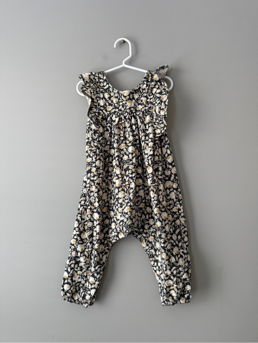 next 1.5-2 years Black Jumpsuit with Cream & Tan Floral Print